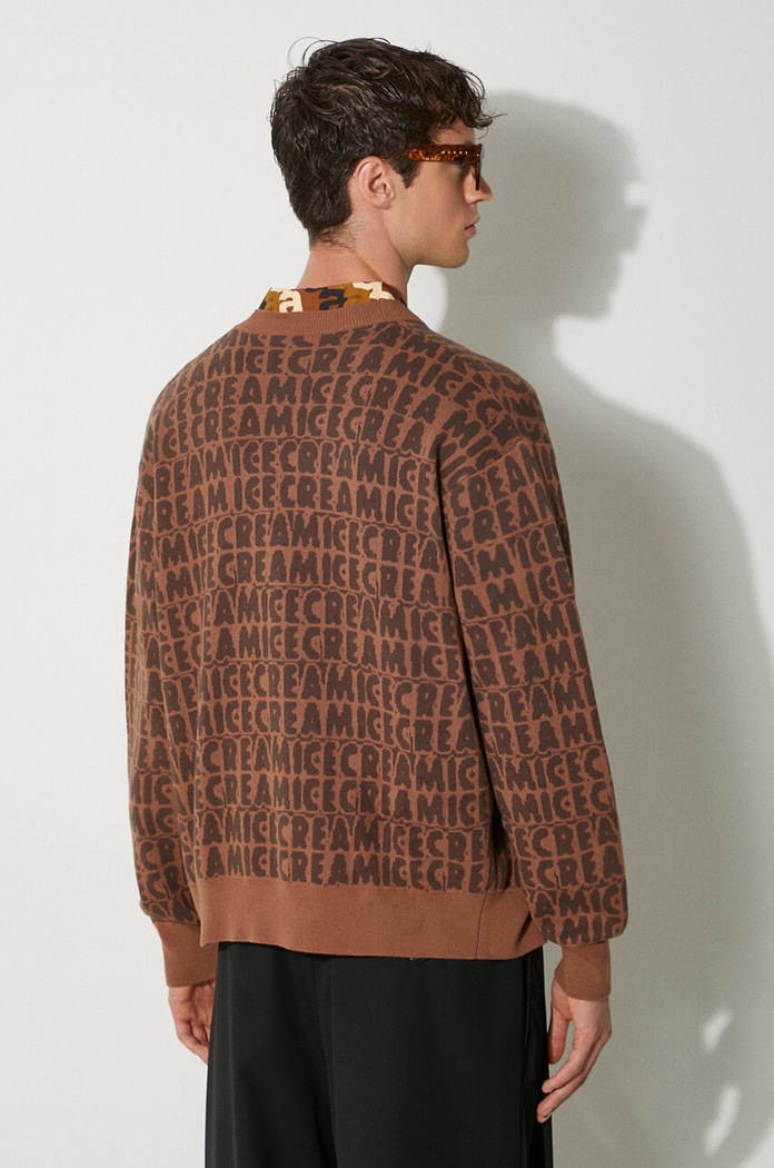 Oblečenie Kardigán s prímesou vlny ICECREAM Text Print Cardigan IC24215 hnedá