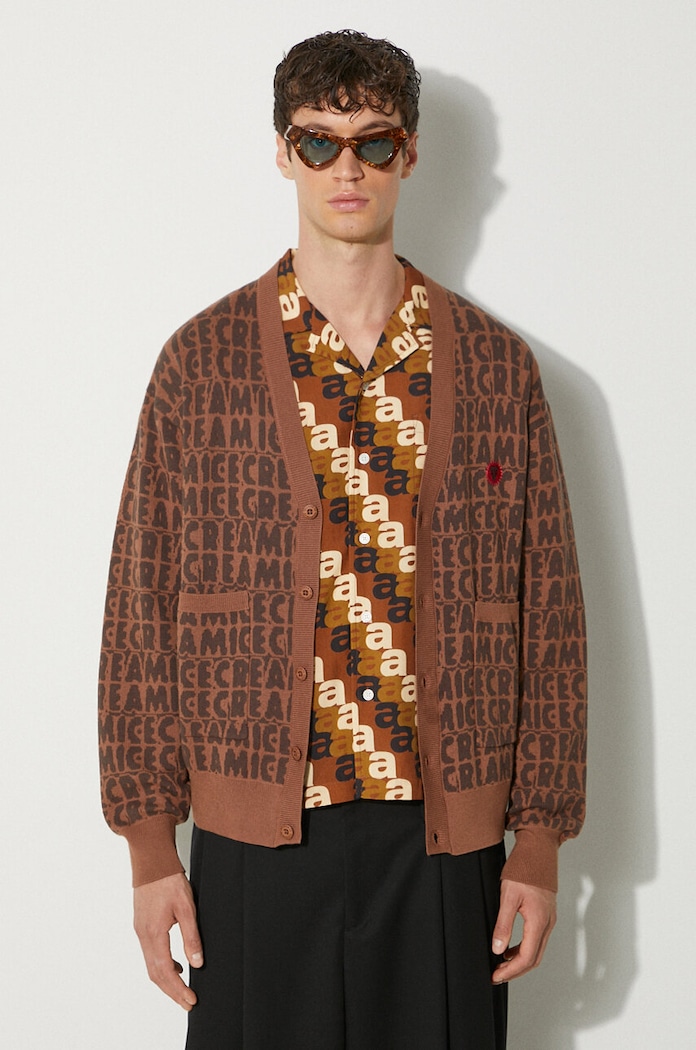 Kardigán s prímesou vlny ICECREAM Text Print Cardigan hnedá IC24215