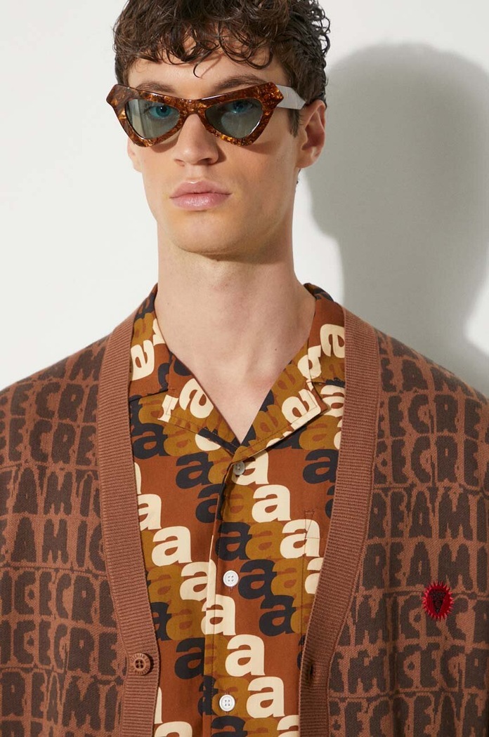 Kardigán s prímesou vlny ICECREAM Text Print Cardigan IC24215 hnedá