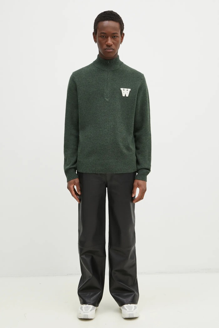 Vuneni pulover Wood Wood Blu AA CS Halfzip 10325502.4159 zelena