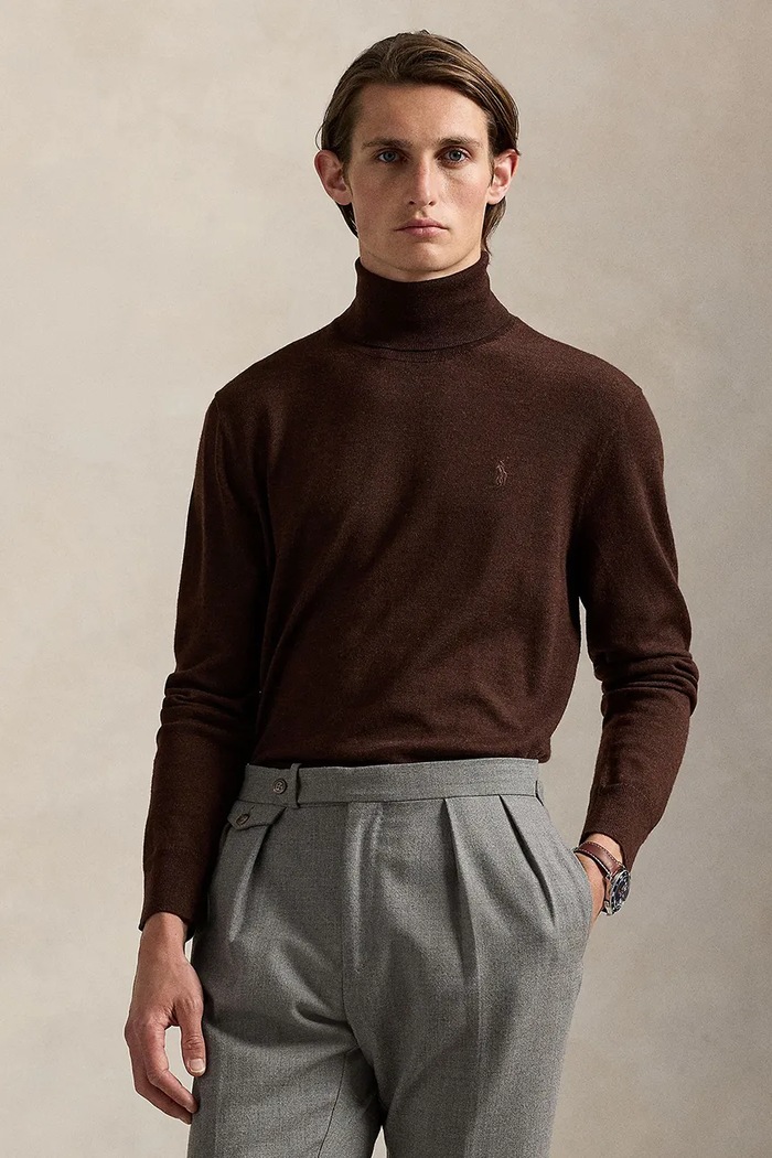 Vuneni pulover Polo Ralph Lauren bez uzorka smeđa 710946145