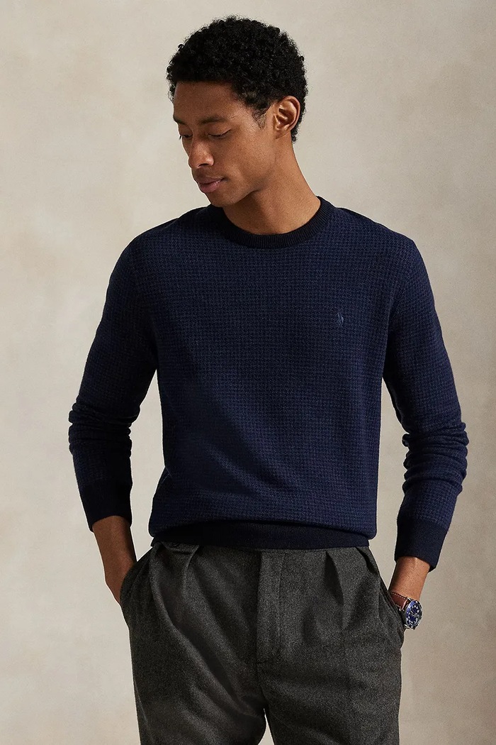 Volnen pulover Polo Ralph Lauren Tanka modra 710949280