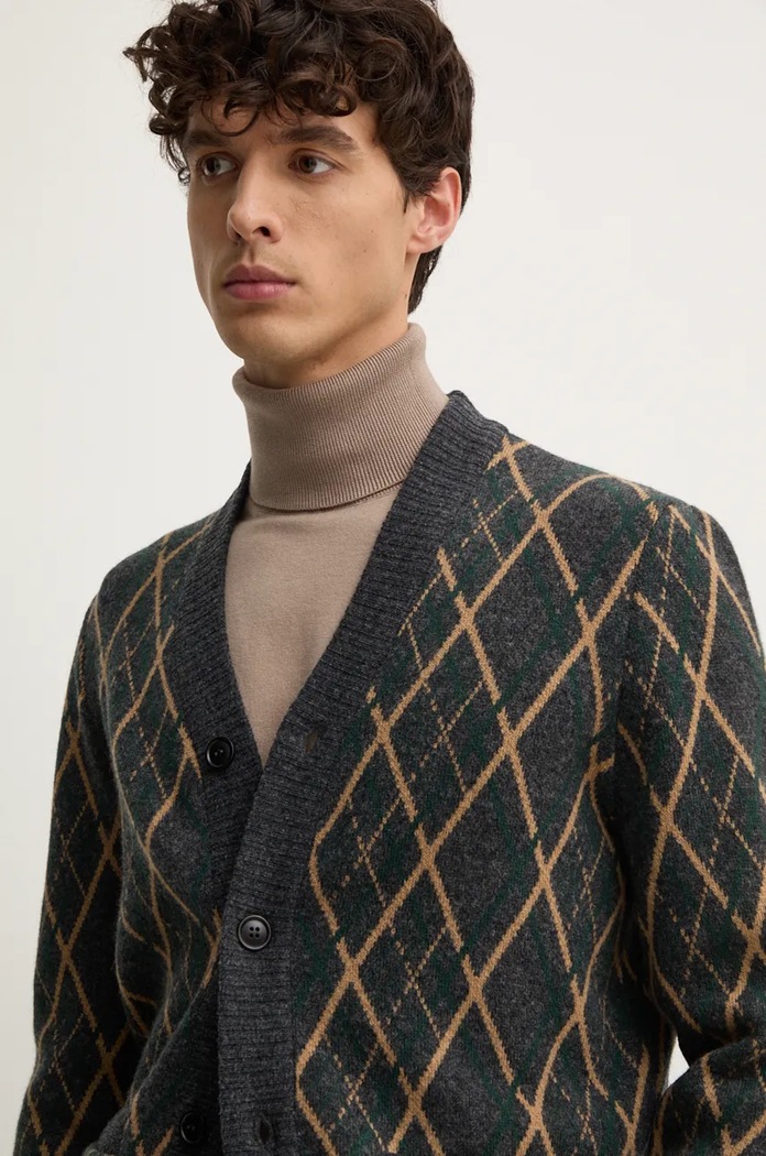 Odzież Barbour kardigan wełniany MKN1594 szary