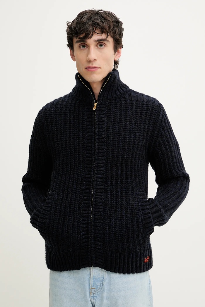 Superdry kardigan z domieszką wełny z domieszką wełny granatowy M6110592A.2TF