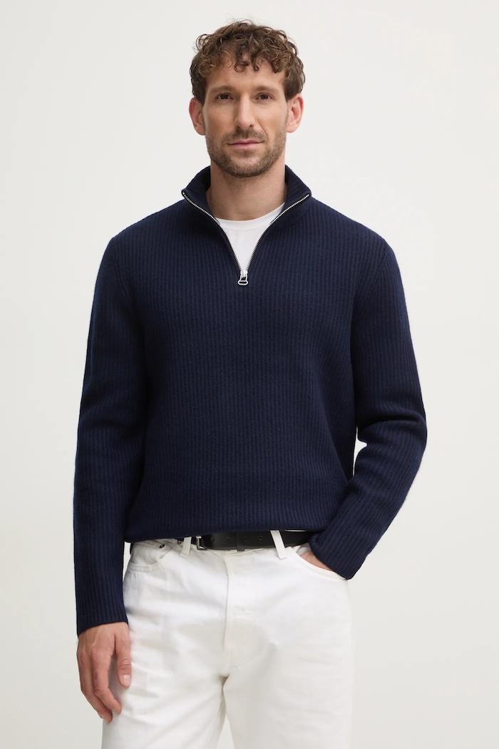 Vlněný svetr A.P.C. pull alex rolák námořnická modř WVBAJ.H23057