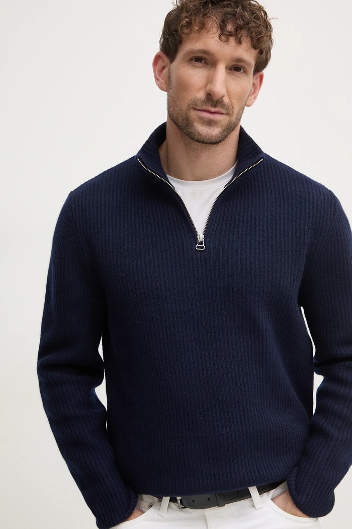 Vlněný svetr A.P.C. pull alex námořnická modř WVBAJ.H23057