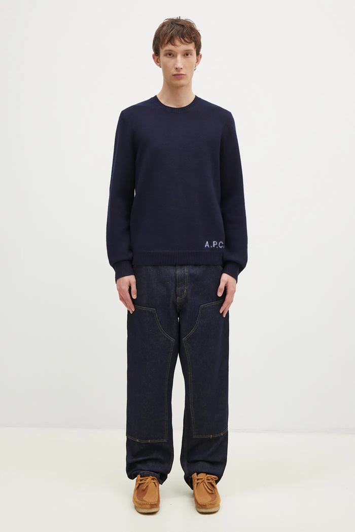 A.P.C. sweter wełniany Pull Edward WVBDJ.H23059 granatowy