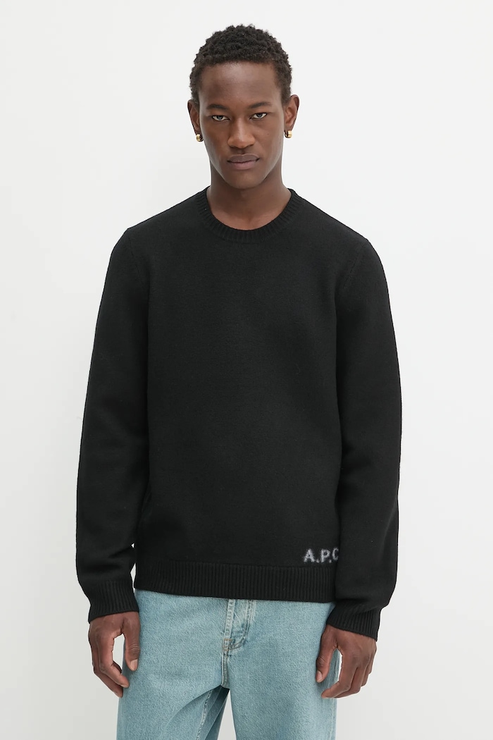 A.P.C. pulover pentru bărbați din lână Pull Edward grosime medie negru WVBDJ.H23059