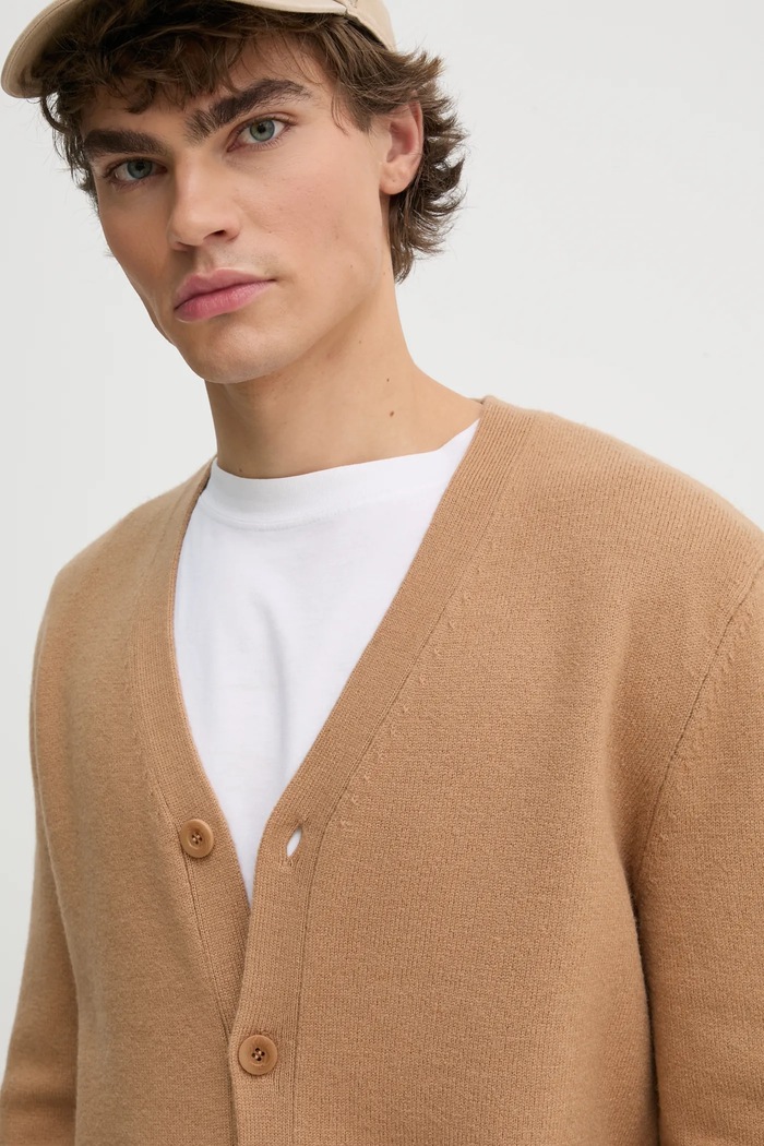 A.P.C. kardigan wełniany kenny brązowy WVBDK.H22305