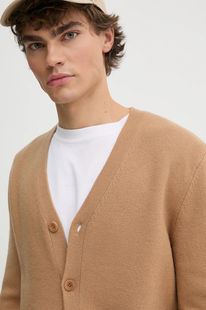 A.P.C. kardigan wełniany kenny brązowy WVBDK.H22305
