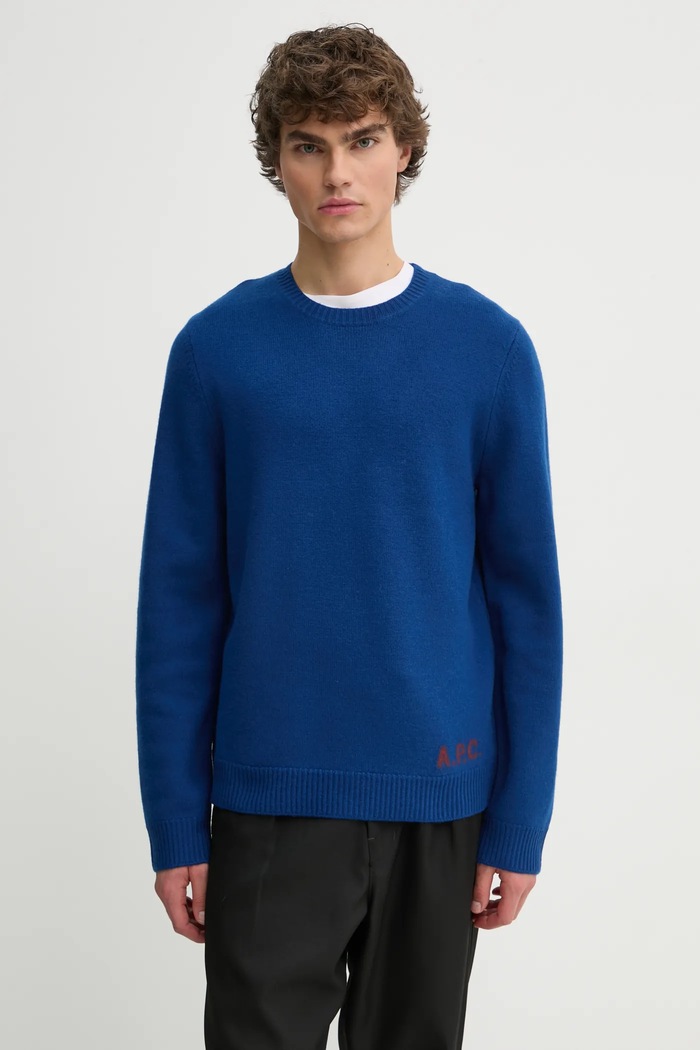 A.P.C. sweter wełniany pull edward okrągły granatowy WVBDK.H23059