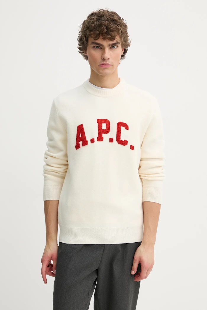 A.P.C. sweter wełniany pull joshua beżowy WVBDK.M23365