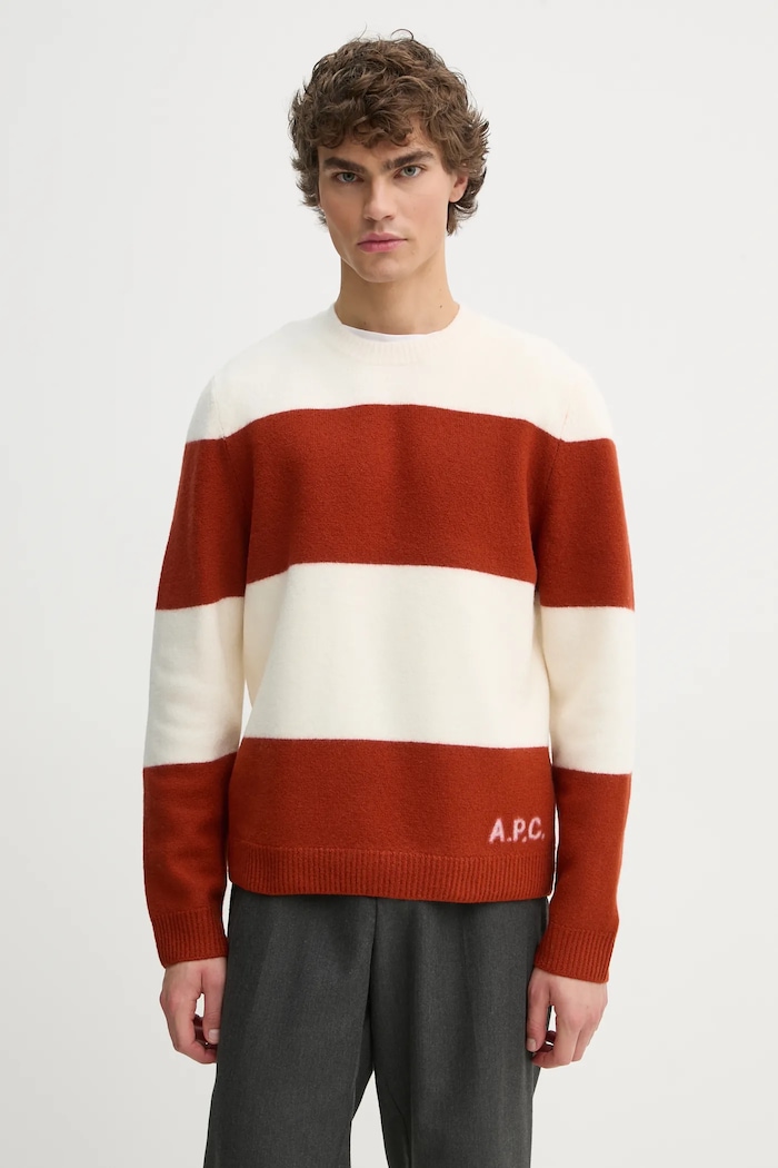 Vlnený sveter A.P.C. pull edwardo vlna oranžová WVBDL.H23364