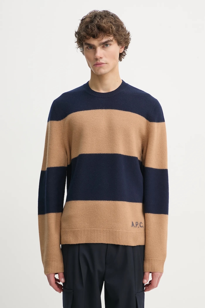 Μάλλινο πουλόβερ A.P.C. pull edwardo μαλλί σκούρο μπλε WVBDL.H23364