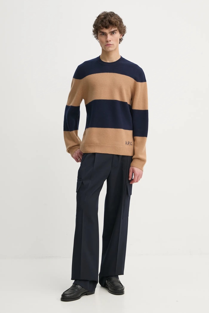 Μάλλινο πουλόβερ A.P.C. pull edwardo WVBDL.H23364 σκούρο μπλε AW24