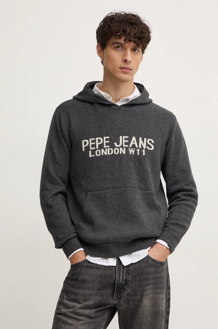 Sveter s prímesou vlny Pepe Jeans CARSON s prímesou vlny sivá PM702459