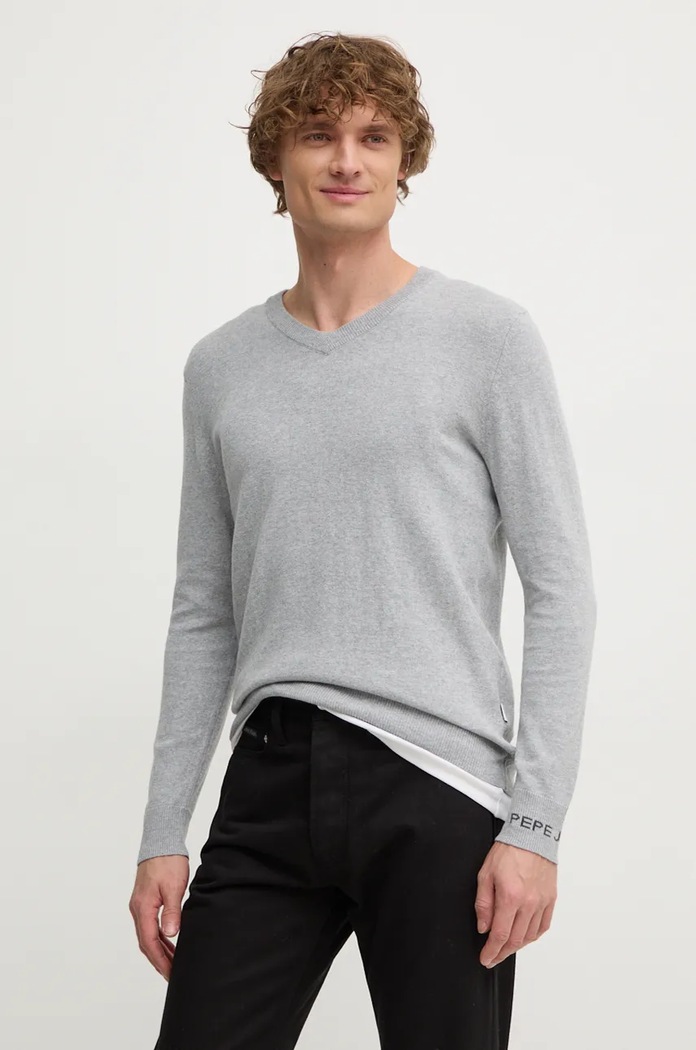 Sveter s prímesou vlny Pepe Jeans NEW ANDRE V NECK melanž sivá PM702468