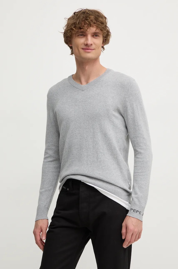 Sveter s prímesou vlny Pepe Jeans NEW ANDRE V NECK melanž sivá PM702468