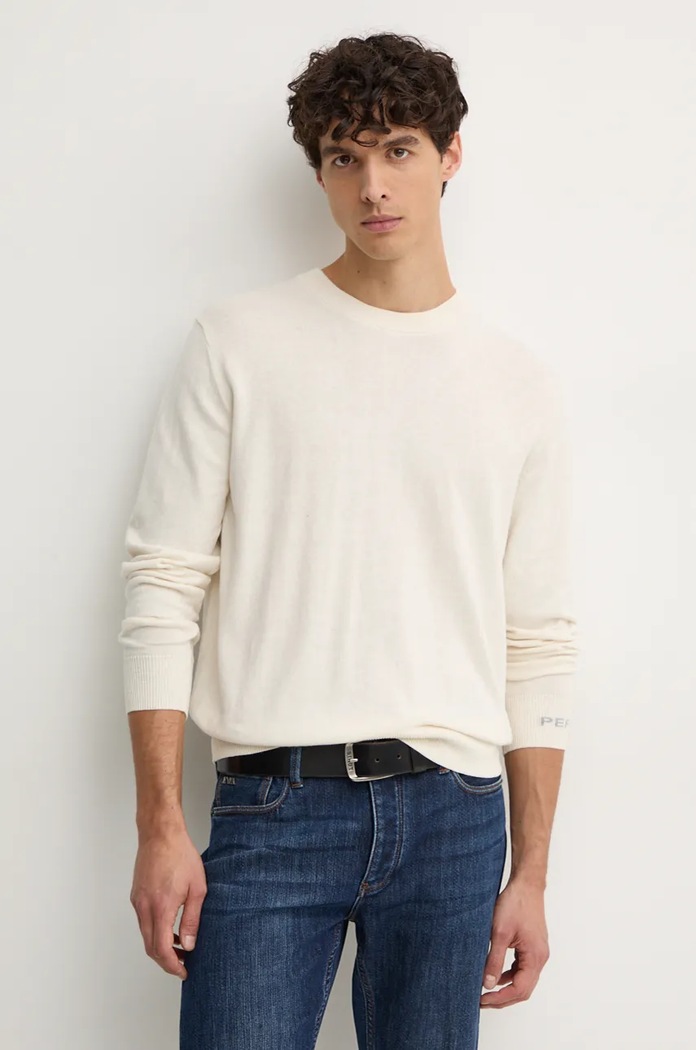 Pulover s dodatkom vune Pepe Jeans NEW ANDRE CREW NECK s dodatkom vune bež PM702469