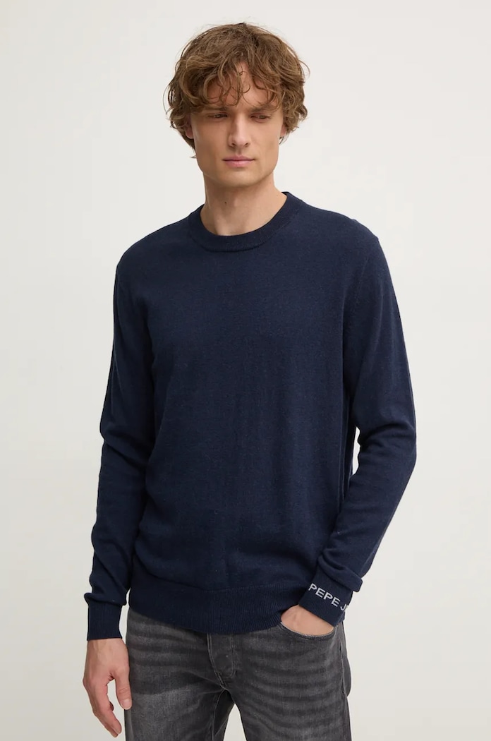 Sveter s prímesou vlny Pepe Jeans NEW ANDRE CREW NECK s prímesou vlny tmavomodrá PM702469