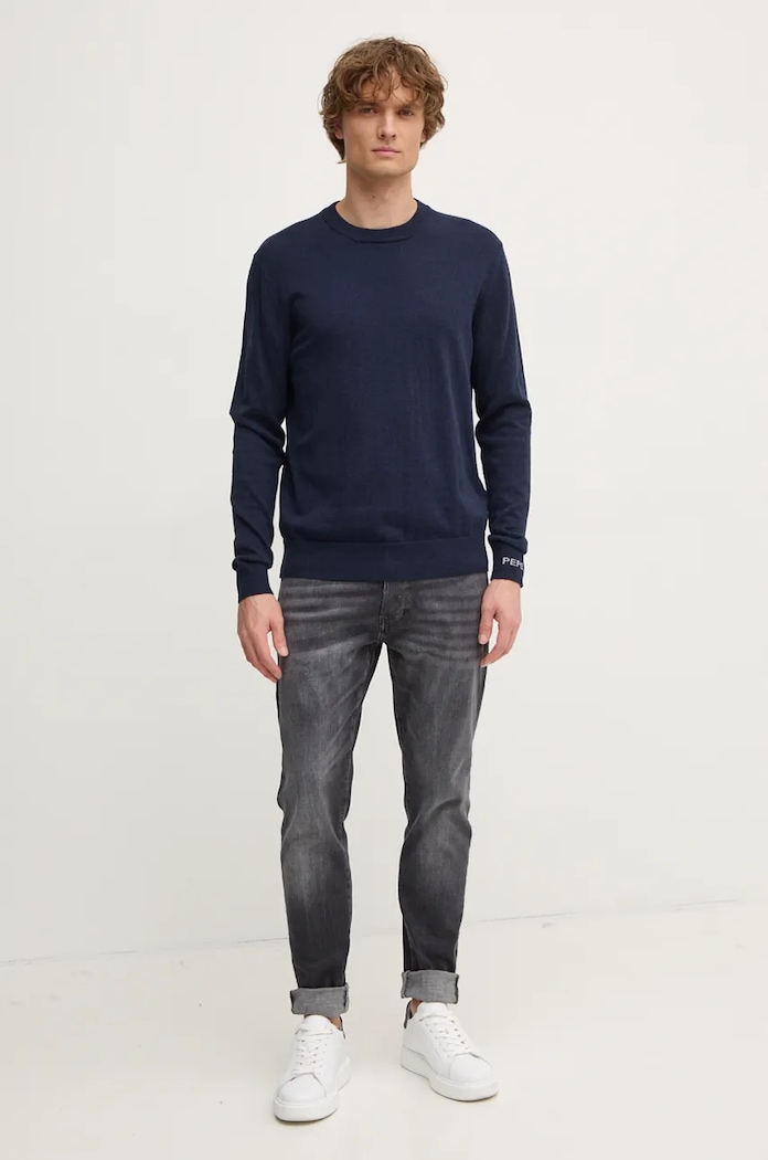 Sveter s prímesou vlny Pepe Jeans NEW ANDRE CREW NECK PM702469 tmavomodrá AW24
