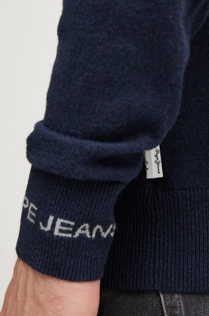 Sveter s prímesou vlny Pepe Jeans NEW ANDRE CREW NECK tmavomodrá PM702469