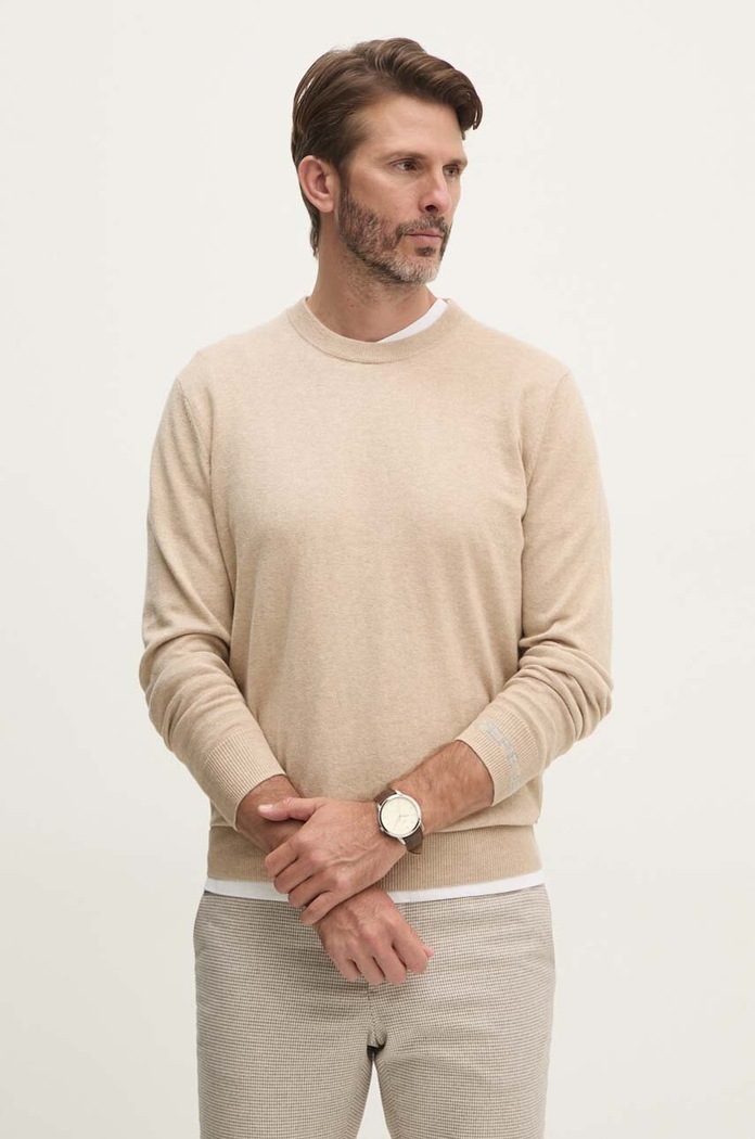 Svetr z vlněné směsi Pepe Jeans NEW ANDRE CREW NECK béžová PM702469