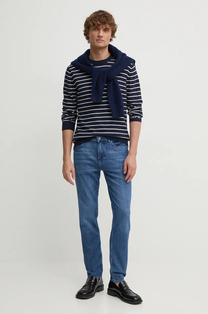 Pepe Jeans pulover din amestec de lana NEW ANDRE STRIPES PM702479 bleumarin AW24