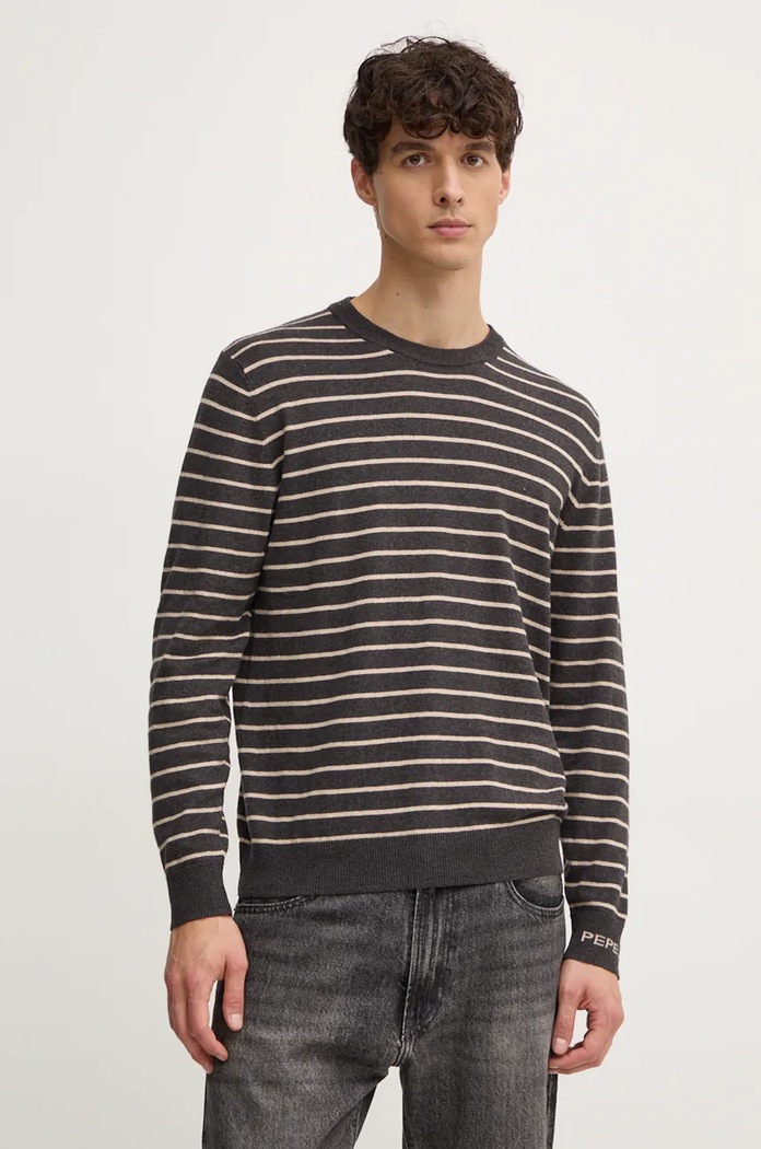Pepe Jeans sweter z domieszką wełny NEW ANDRE STRIPES okrągły szary PM702479