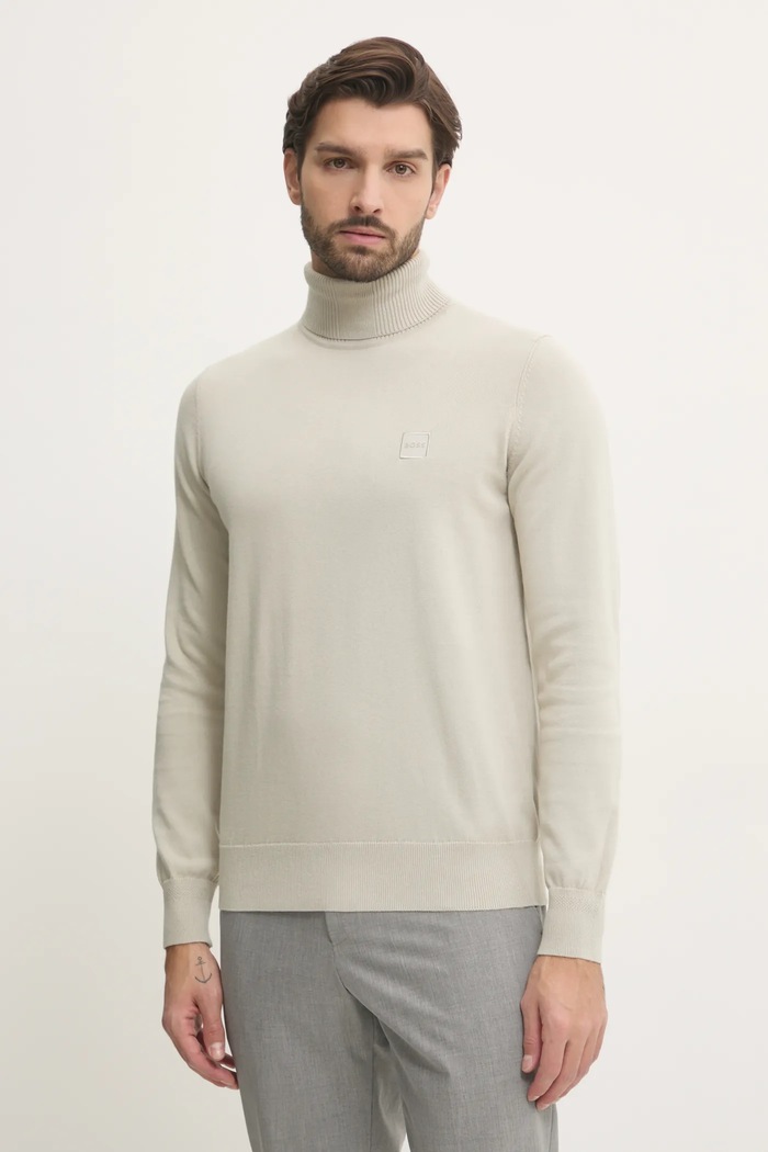BOSS Orange sweter z domieszką kaszmiru Akiro_S melanż beżowy 50527573
