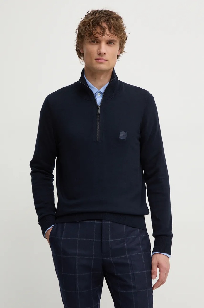 BOSS Orange sweter z domieszką wełny Kanobix_S zapinany granatowy 50527585