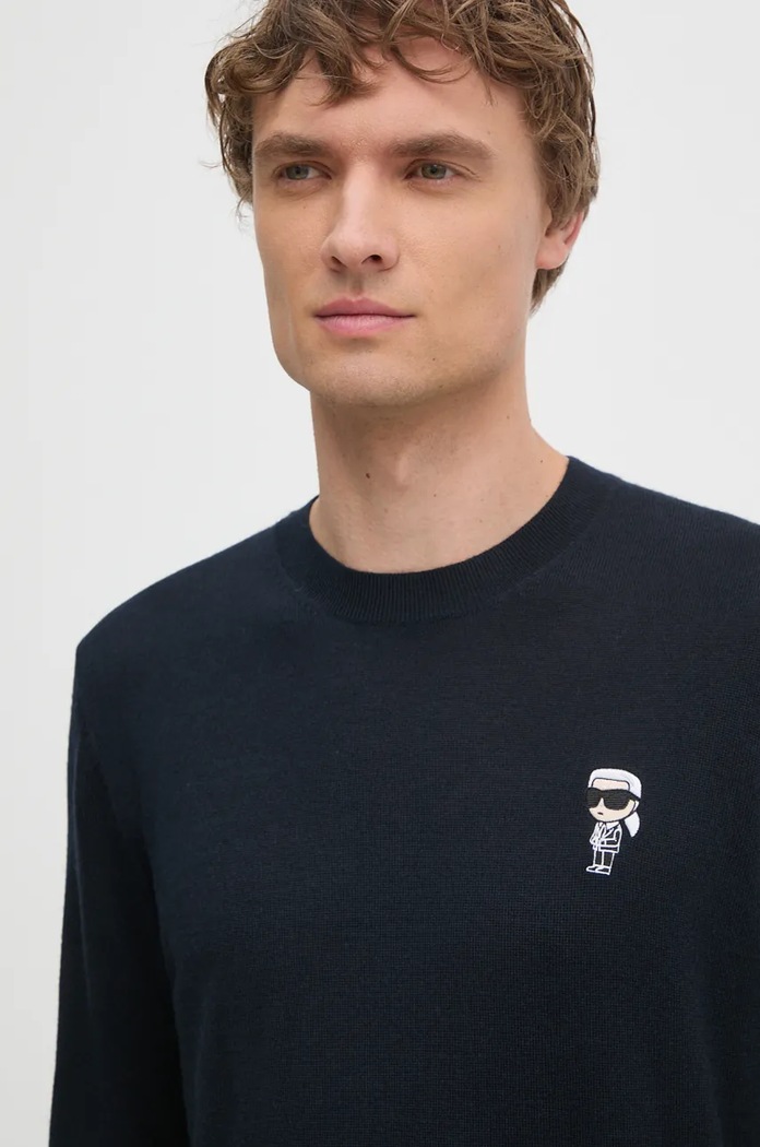 Karl Lagerfeld sweter wełniany okrągły granatowy 544399.655013