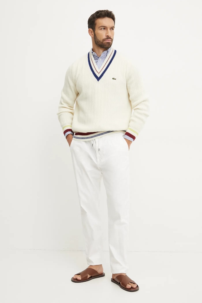 Lacoste gyapjú pulóver AH3133 bézs AW24