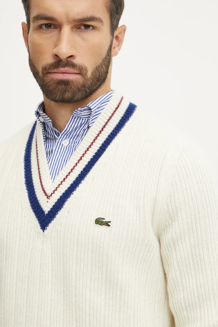 Lacoste gyapjú pulóver bézs AH3133