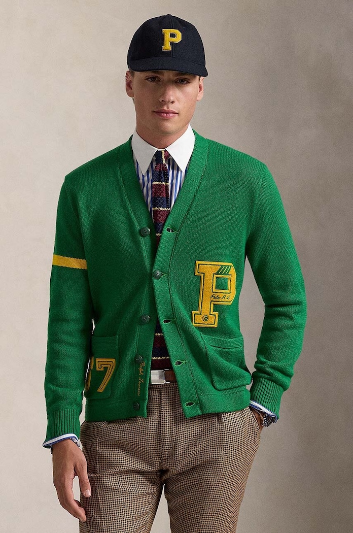 Polo Ralph Lauren cardigan in cotone Longsleeve scollo a V verde 710949299