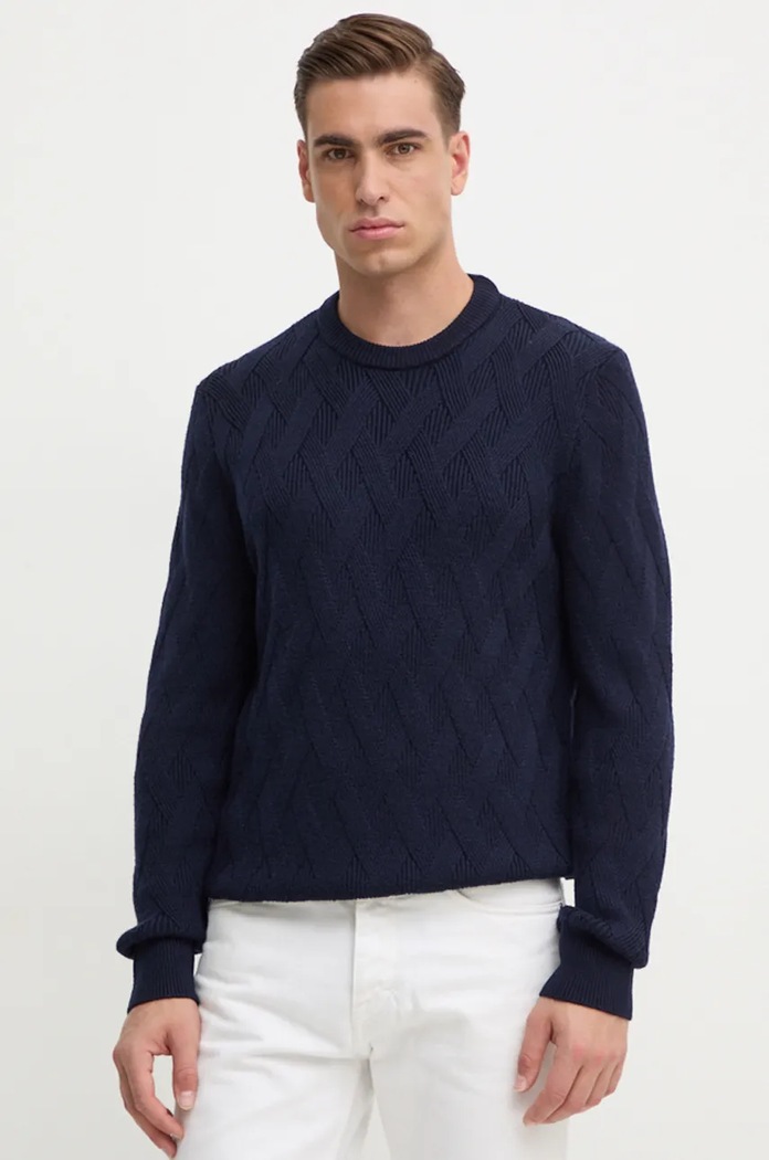 BOSS sweter wełniany okrągły granatowy 50526895