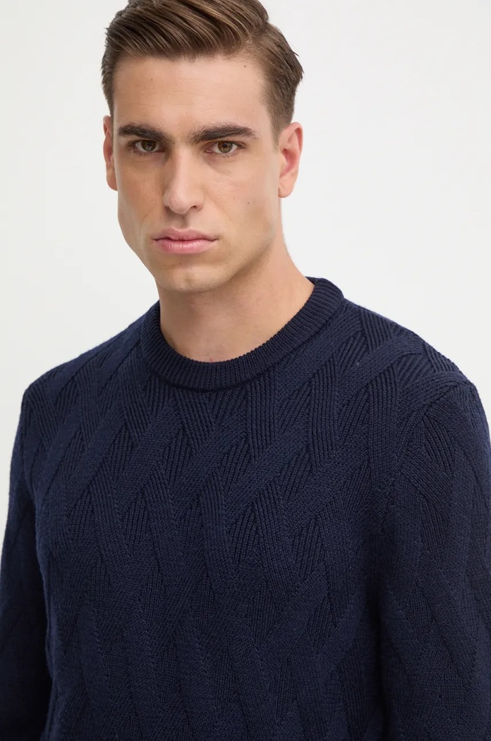 BOSS sweter wełniany granatowy 50526895