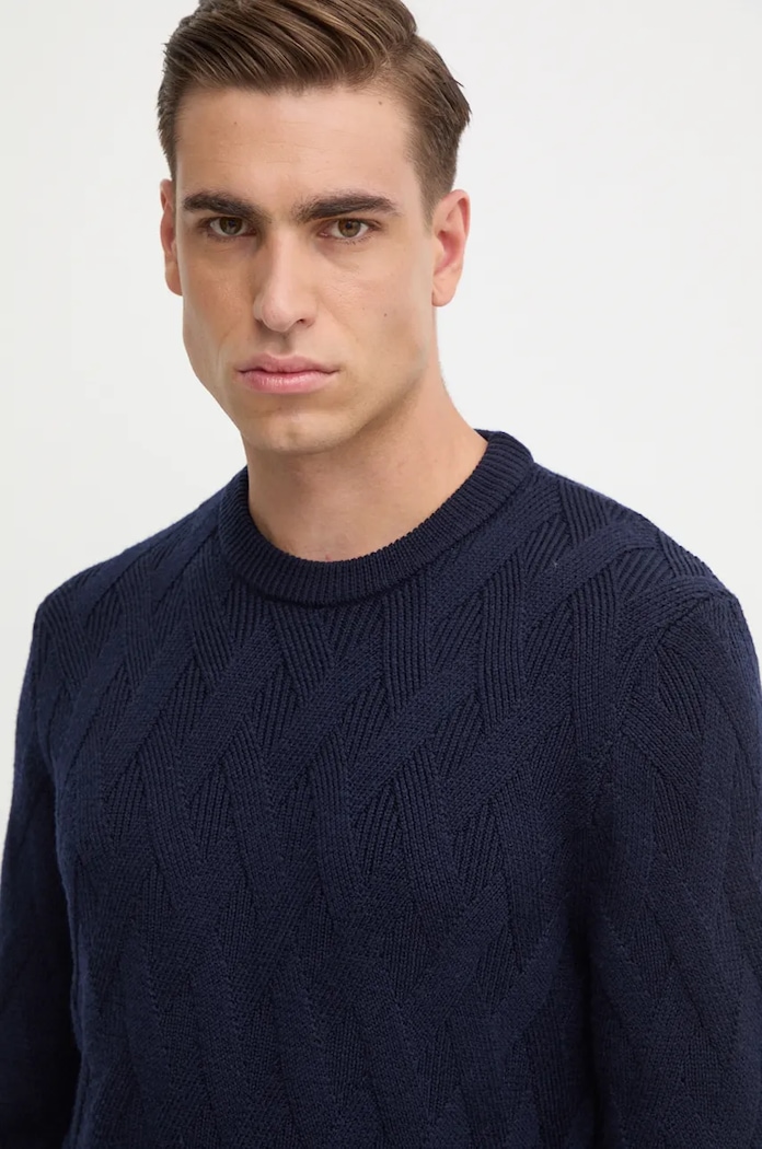 BOSS sweter wełniany granatowy 50526895