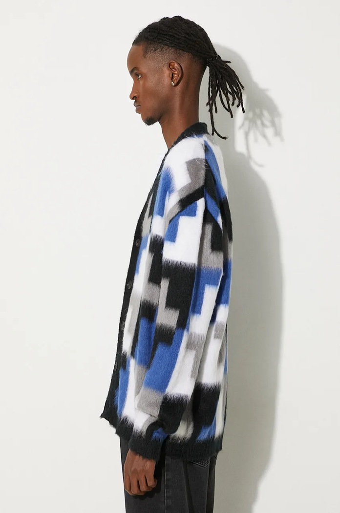 Kardigan s primjesom vune Marcelo Burlon AOP Damier Cross Knit Cardigan CMHB001F24KNI0010645 siva AW24