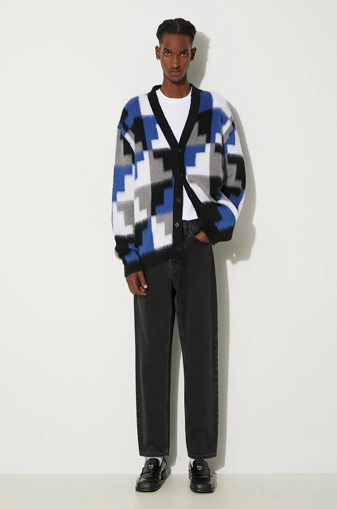 Kardigan s primjesom vune Marcelo Burlon AOP Damier Cross Knit Cardigan CMHB001F24KNI0010645 siva