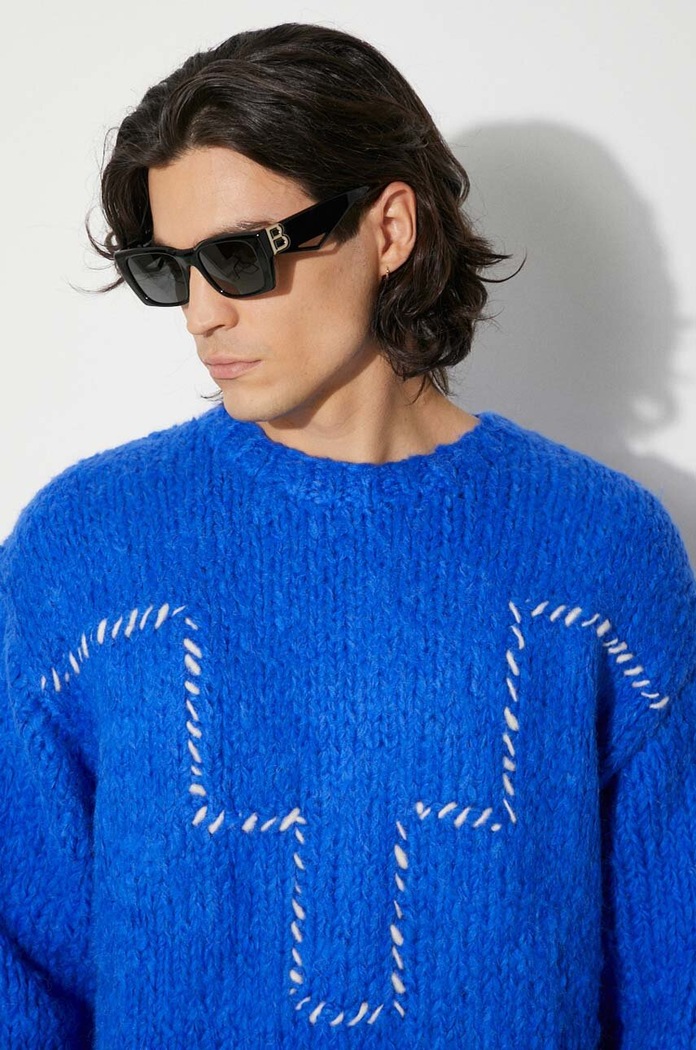 Marcelo Burlon gyapjúkeverék pulóver Cross Block Knit Comfort Crew CMHE035F24KNI0054501 sötétkék