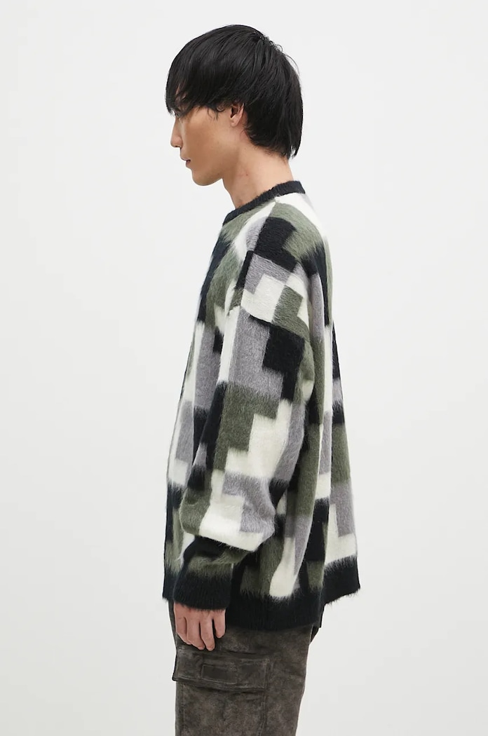 pulover s dodatkom mohera Marcelo Burlon AOP Damier Cross Knit Crew CMHE036F24KNI001066E siva AW24