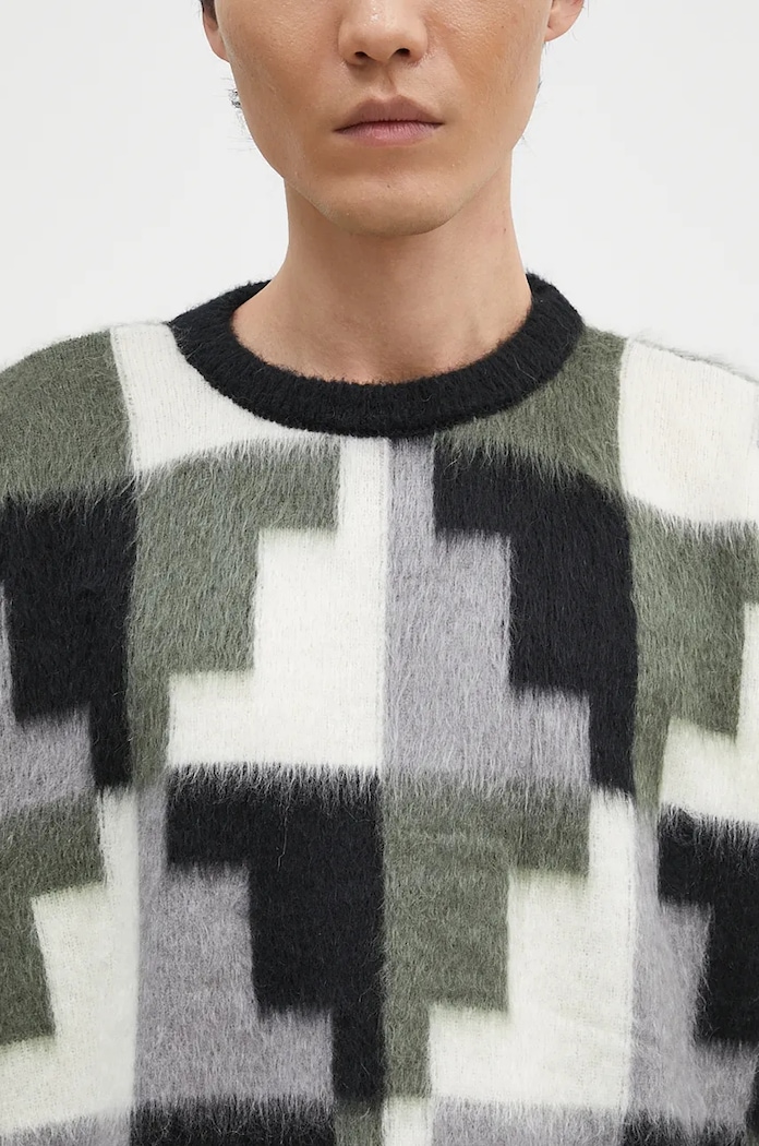 pulover s dodatkom mohera Marcelo Burlon AOP Damier Cross Knit Crew siva CMHE036F24KNI001066E