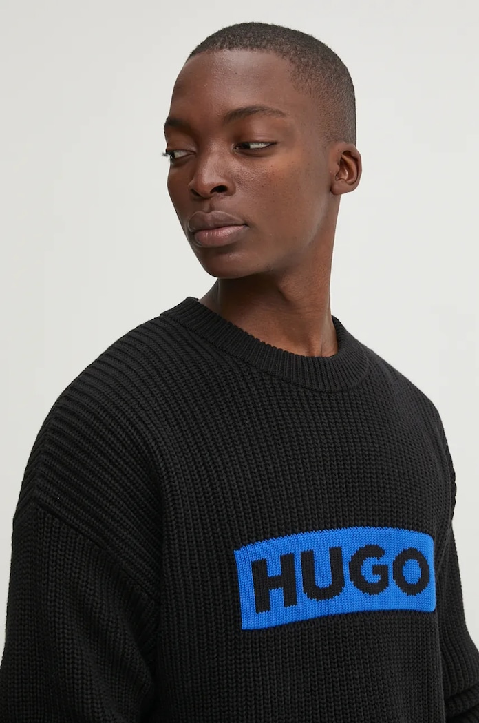 HUGO Blue sweter bawełniany czarny 50525363