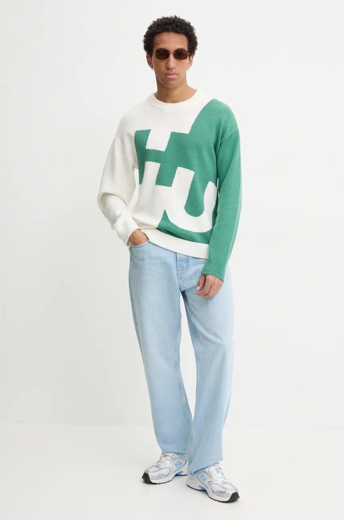 HUGO Blue Sweter z domieszką wełny 50527220 zielony AW24