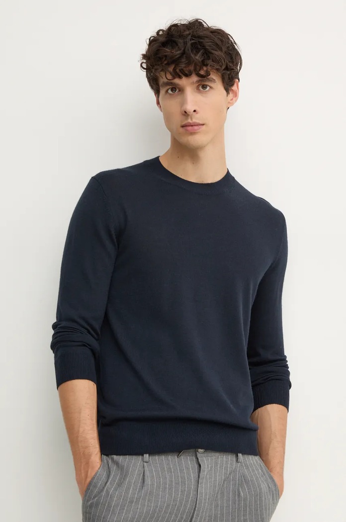 Sisley sweter wełniany okrągły granatowy 11BAS100Y