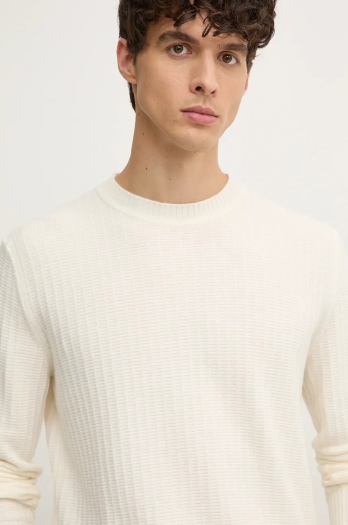 Sisley sweter z domieszką wełny okrągły beżowy 106WS103Y