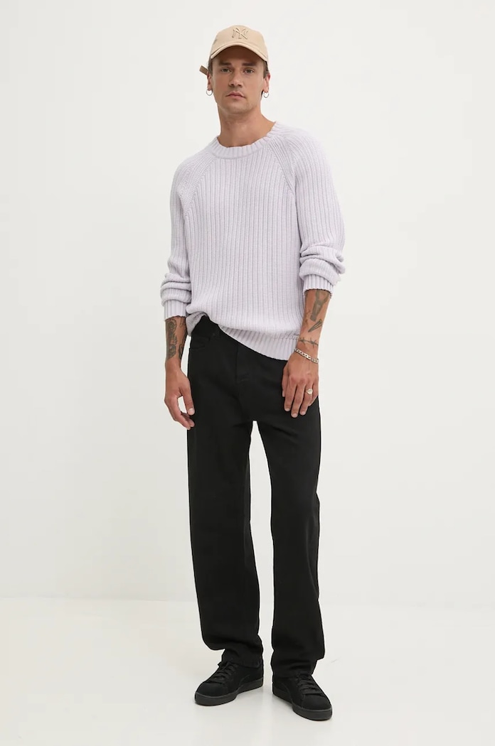 HUGO sweter bawełniany 50527232 fioletowy AW24