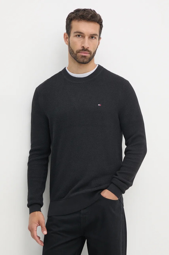 Bavlněný svetr Tommy Hilfiger kulatý černá MW0MW36525