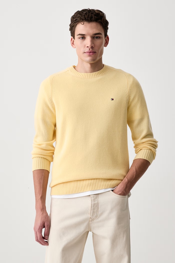 Tommy Hilfiger Pulover moški volnen rumena MW0MW36535